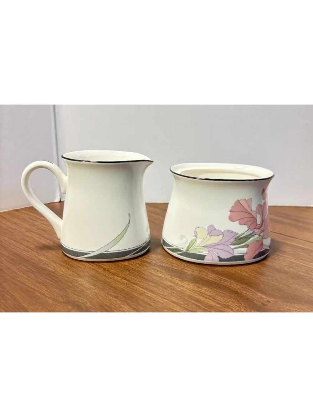 New Decade by Noritake Creamer & Sugar Bowl Set Porcelain Floral NO LID VTG 1985